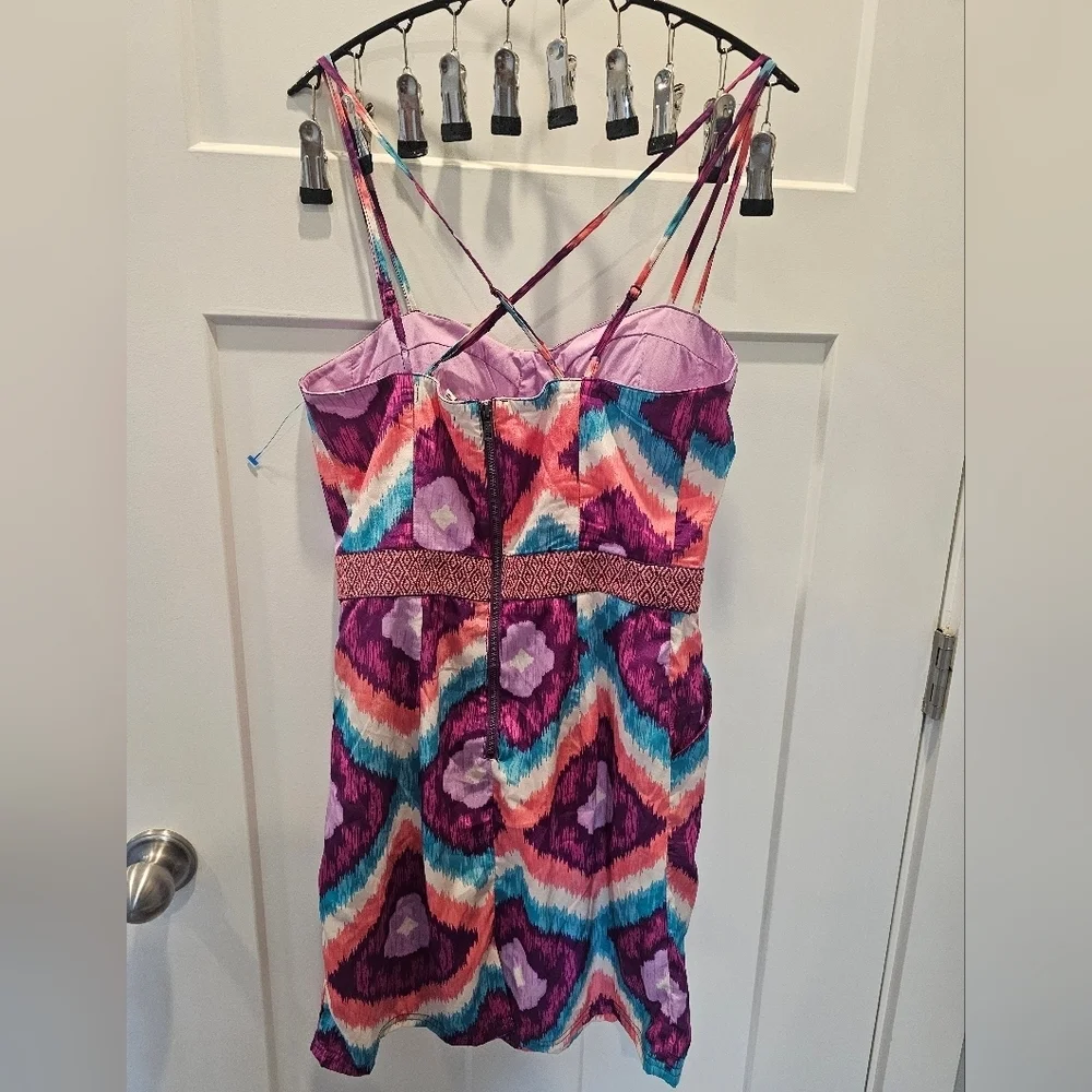 American Eagle Strappy Chevron Mini Dress Size 4 Purple Pink Festival Boho